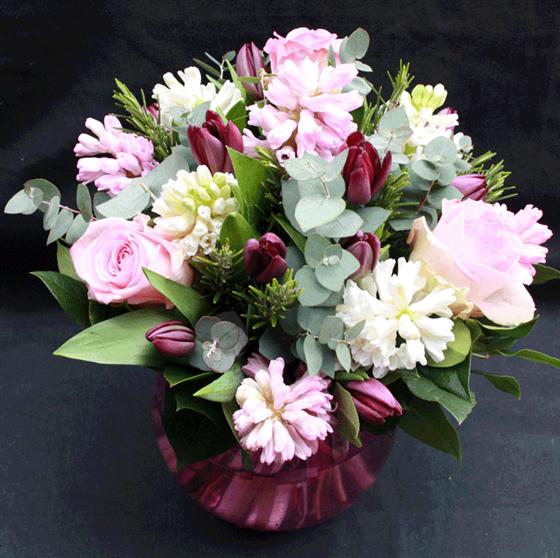 Tulip, Hyacinth and Rose Vase Stamford Flowers Florist